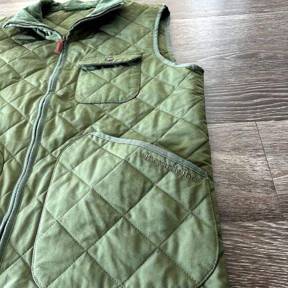 EUC Vineyard Vines Green Quilted Dorset Military Vest Corduroy Collar Size Small - Picture 3 of 10